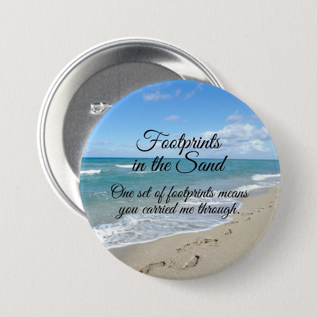 Footprints in the Sand Inspirational Christian Button (Front & Back)