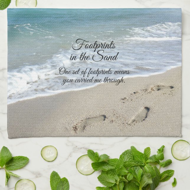 Footprints in the Sand Inspirational Christian Kitchen Towel (Folded)