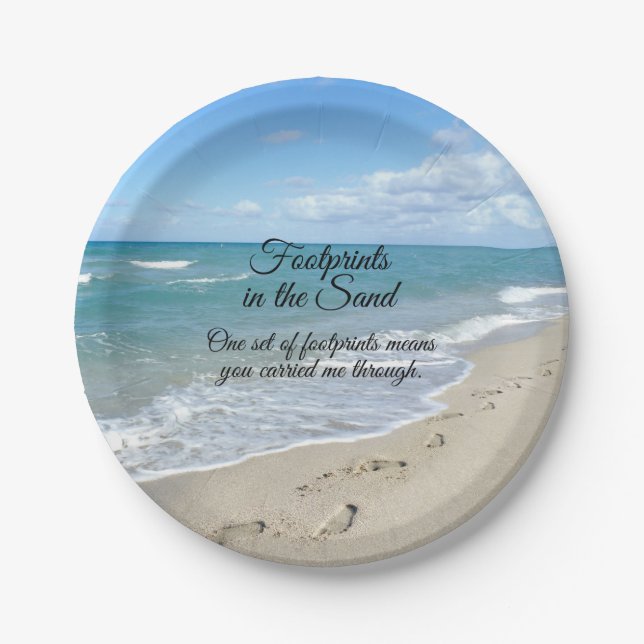 Footprints in the Sand Inspirational Christian Paper Plates (Front)