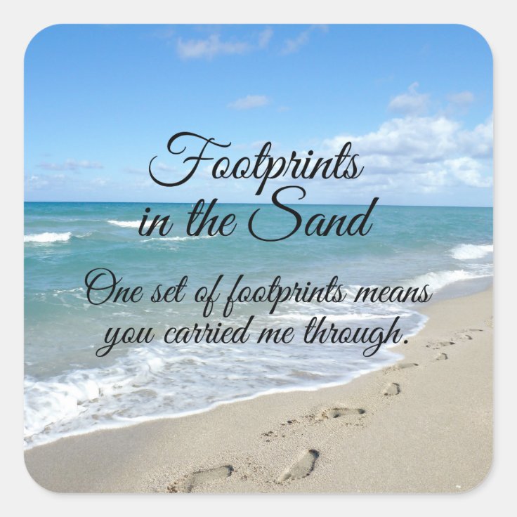 Footprints in the Sand Inspirational Christian Square Sticker | Zazzle