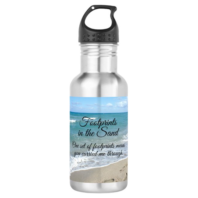 Footprints in the Sand Inspirational Christian Stainless Steel Water Bottle (Front)