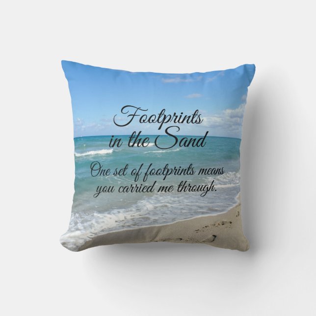 Footprints in the Sand Inspirational Christian Throw Pillow (Front)