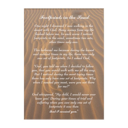 Footprints in the Sand Inspirational Poem Acrylic Print