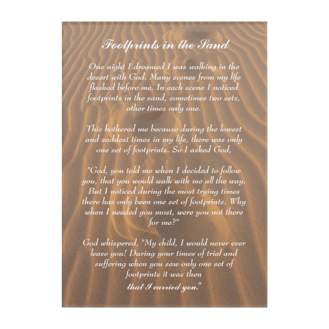 Footprints in the Sand Inspirational Poem Acrylic Print (Front)