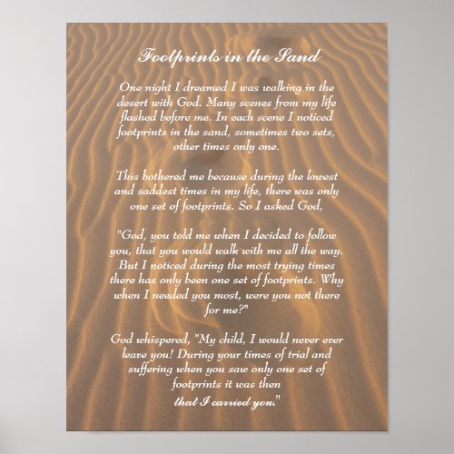Footprints in the Sand Inspirational Poem Poster