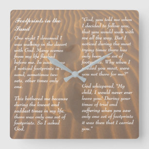 Footprints in the Sand Inspirational Poem Square Wall Clock