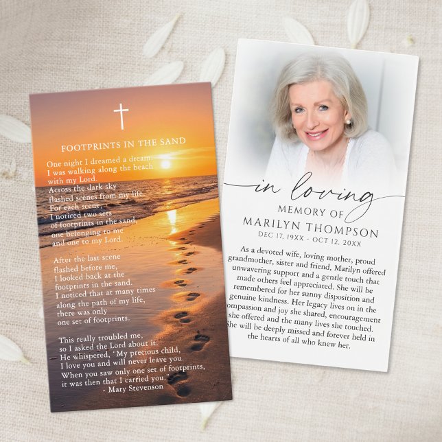 Footprints In The Sand Photo Funeral Prayer Card (Creator Uploaded)