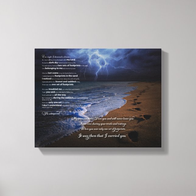 Footprints in the Sand Poem 10x8 (stormy) Canvas Print (Front)