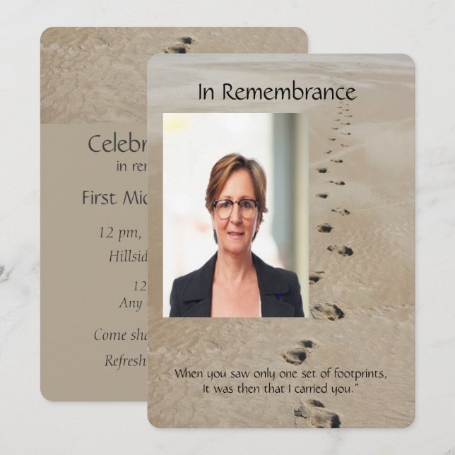 Footprints in the Sand Poem Custom Memorial Invitation (Front/Back)