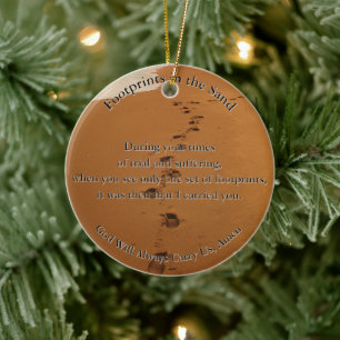 Footprints in the Sand Poem Gift  Ceramic Ornament