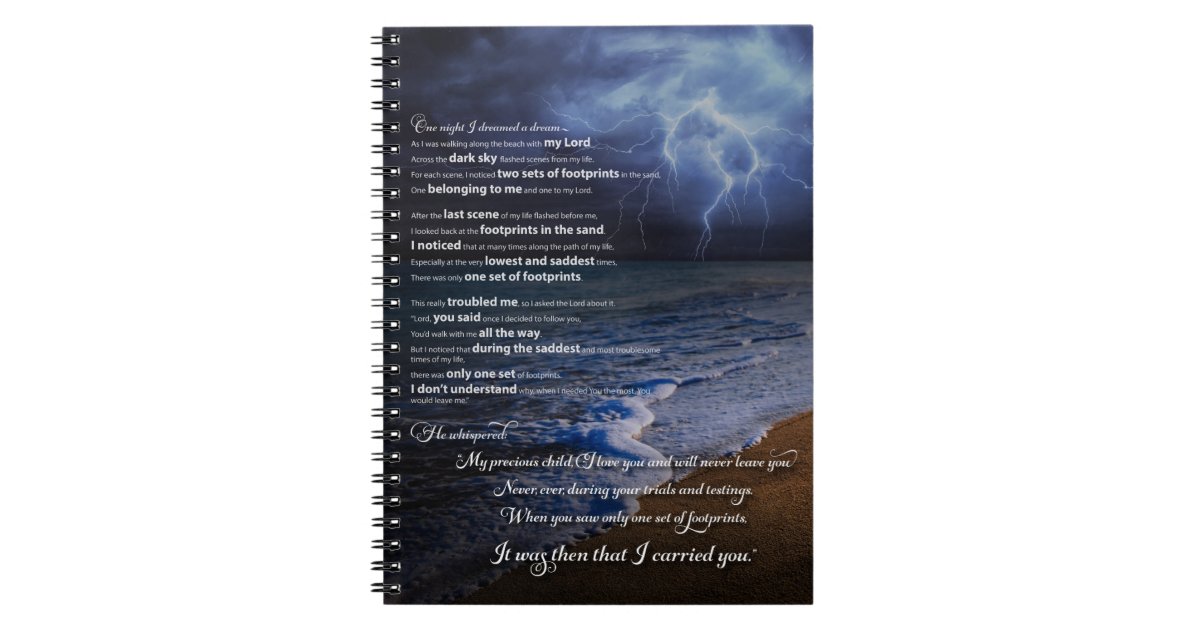 Footprints In The Sand Poem Notebook Zazzle Com