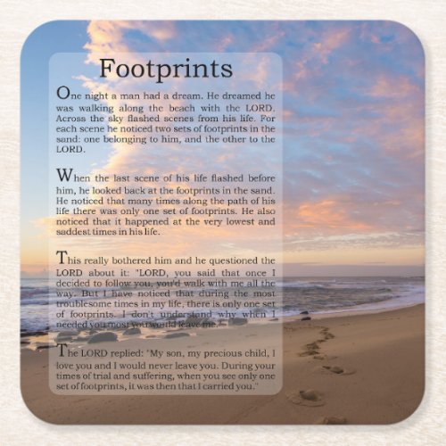 Footprints in the Sand Poem Square Paper Coaster