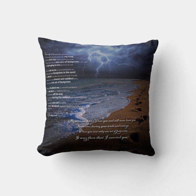 Footprints in the Sand Poem Throw Pillow (Front)
