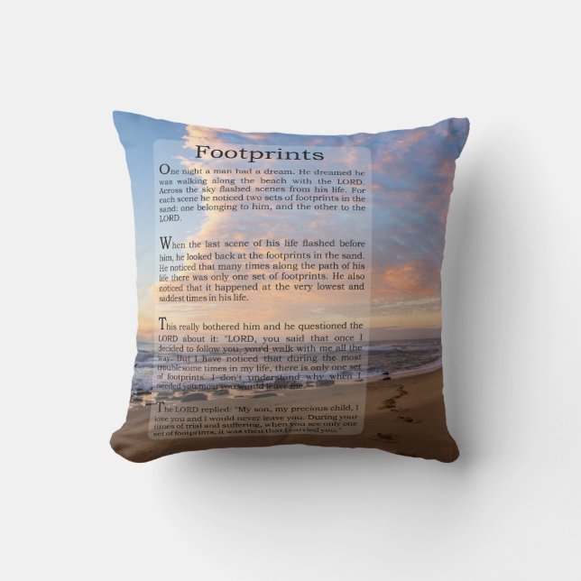Footprints in the Sand Poem Throw Pillow (Front)