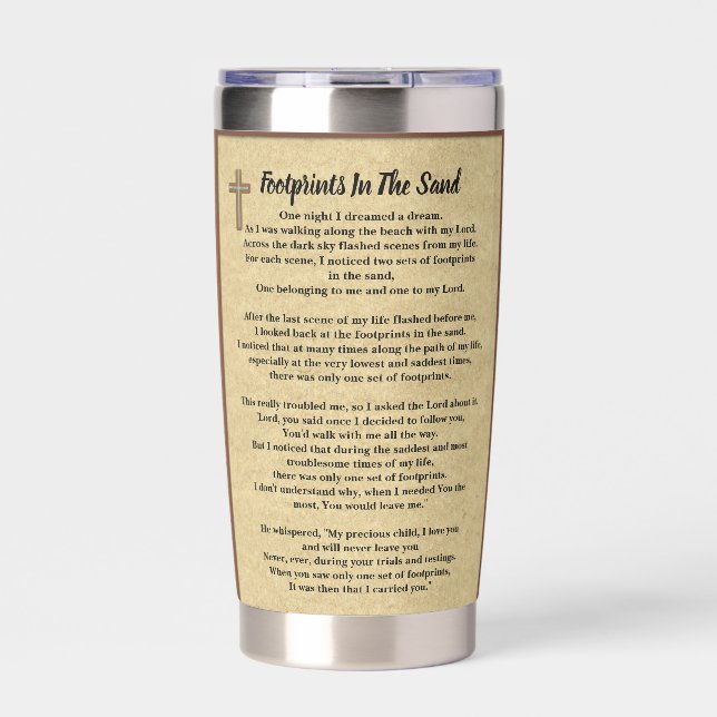 Footprints In The Sand Prayer Gift Insulated Tumbler (Front)
