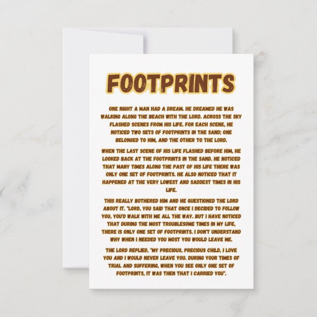 Footprints In The Sand Prayer Greeting Card (Front)
