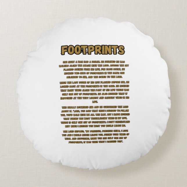 Footprints In The Sand Prayer Round Pillow (Front)