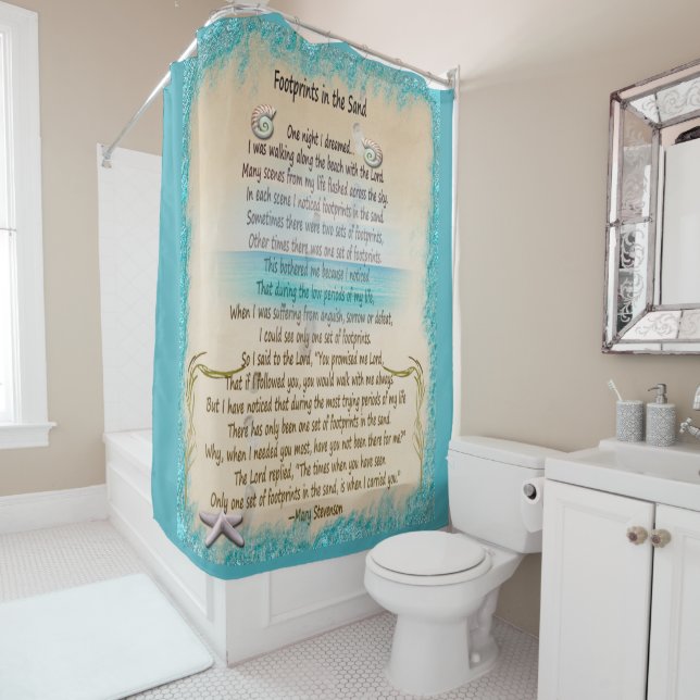 Footprints in the Sand Religious Poem Shower Curtain (In Situ)