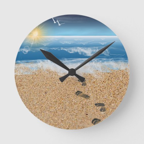 Footprints in the Sand Round Clock