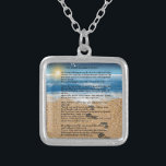 Footprints in the Sand Silver Plated Necklace<br><div class="desc">A Painting of a beach with footprints and the poem footprints in the sand.</div>