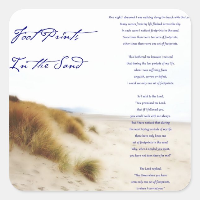 footprints in the sand square sticker (Front)