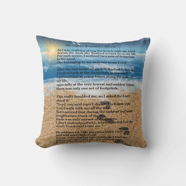 Footprints in the Sand Throw Pillow (Front)