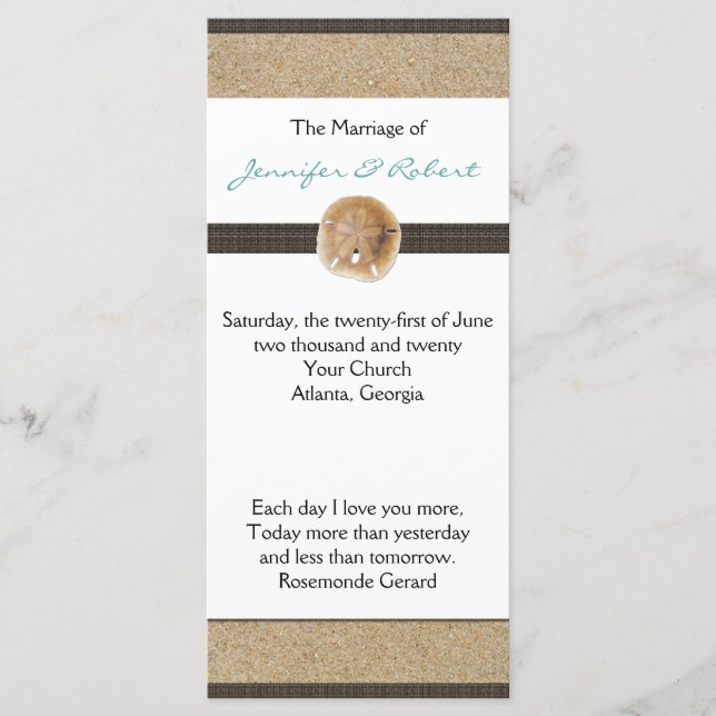 Footprints in the Sand Wedding Program (Front)