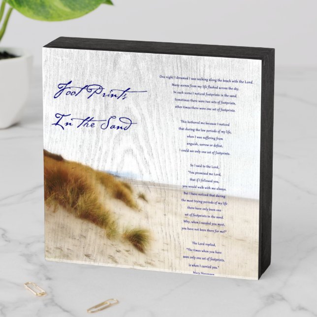 footprints in the sand wooden box sign (In Situ Horizontal)