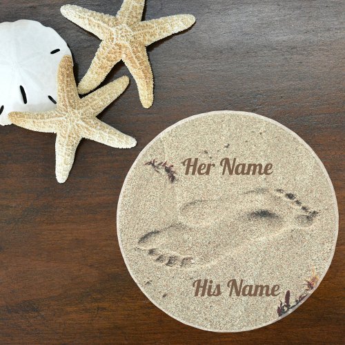 Footprints Kiss in the Sand Lovers Beach Coaster