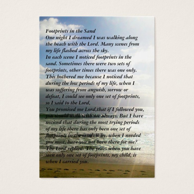 Footprints Memorial Prayer Card | Zazzle