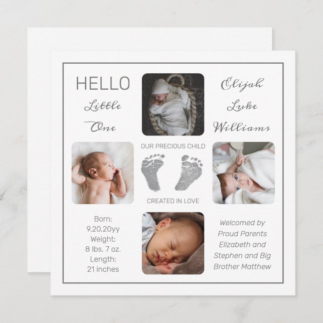 Footprints Multiple Photo Birth Announcement (Front/Back)