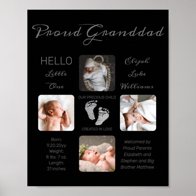 Footprints Multiple Photo Birth Keepsake Granddad  Poster (Front)
