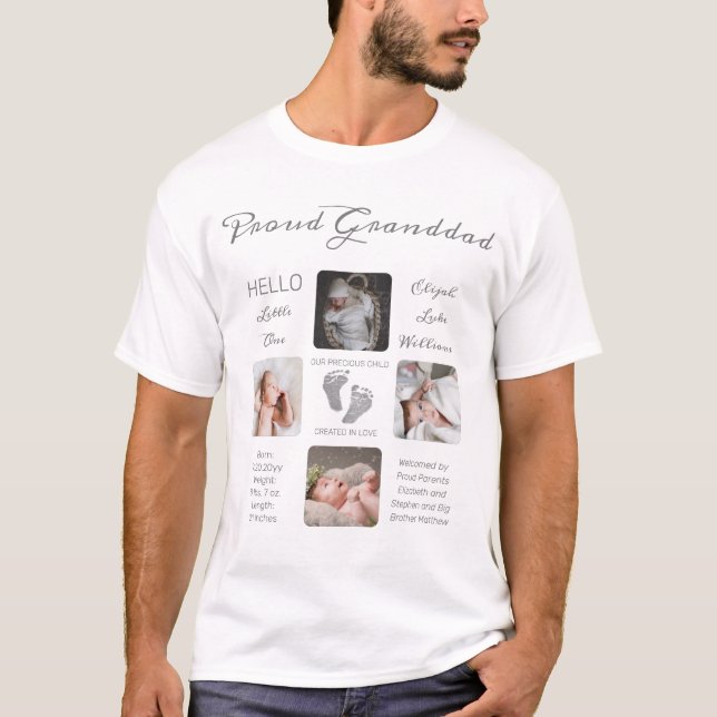 Footprints Multiple Photo Birth Keepsake Granddad T-Shirt (Front)
