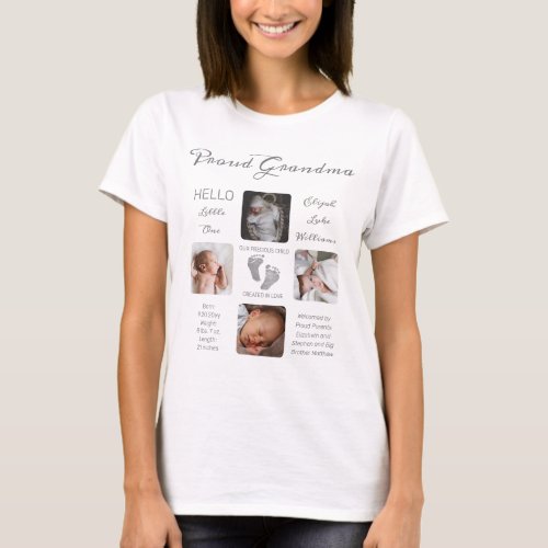 Footprints Multiple Photo Birth Keepsake Grandma T_Shirt