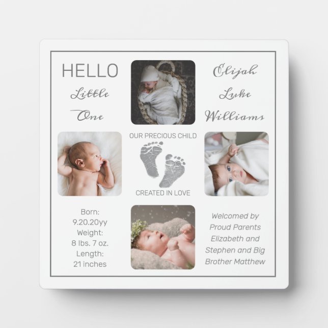 Footprints Multiple Photo White Birth Keepsake  Plaque (Front)