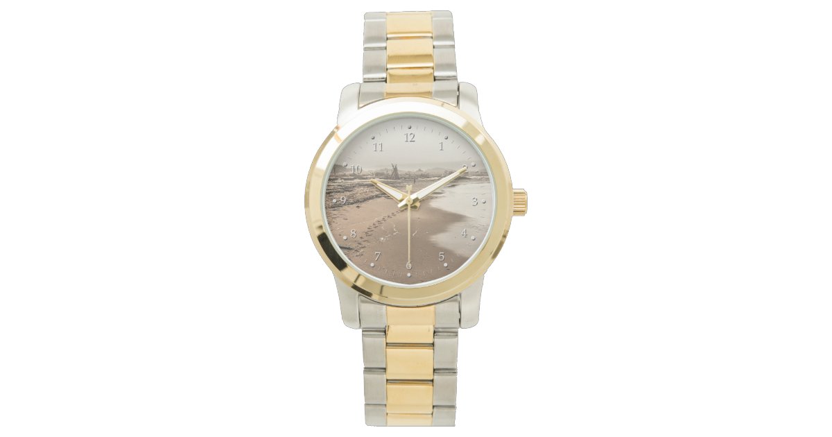 Footprints on a Foggy Beach Watch | Zazzle