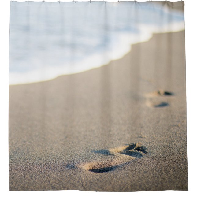 Footprints on a Sandy Beach Shower Curtain (Front)