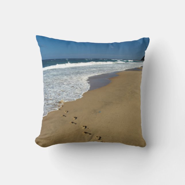 Footprints On Beach, Mabibi, Thongaland Throw Pillow (Front)