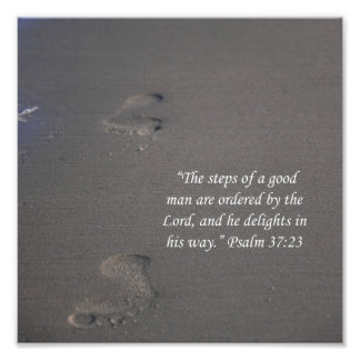 Footprints on Sand Psalms 37:23 Scripture Print