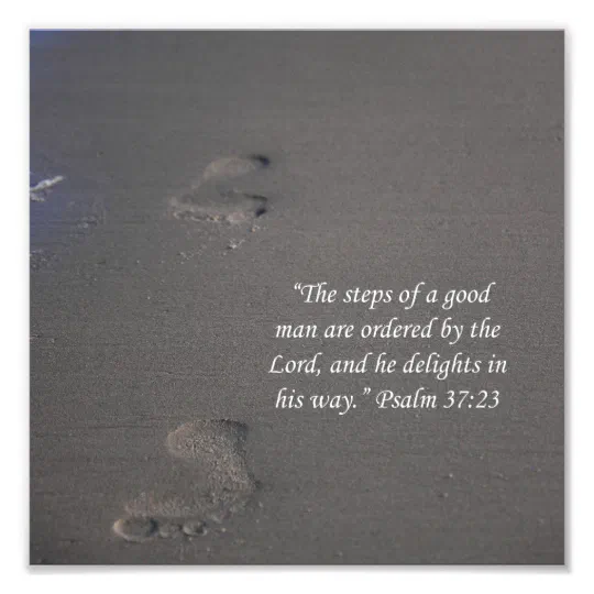 Footprints On Sand Psalms 37 23 Scripture Print Zazzle Com