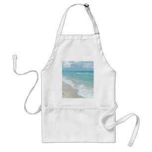 Footprints on White Sandy Beach, Scenic Aqua Blue Adult Apron