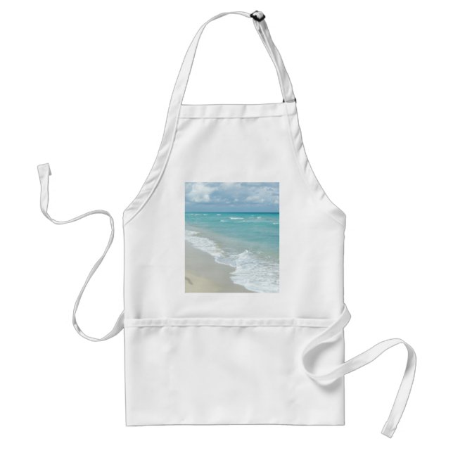 Footprints on White Sandy Beach, Scenic Aqua Blue Adult Apron (Front)