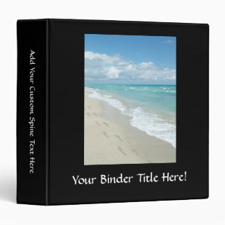 Footprints on White Sandy Beach, Scenic Aqua Blue Binder