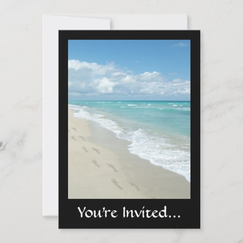 Footprints on White Sandy Beach, Scenic Aqua Blue Custom Announcements