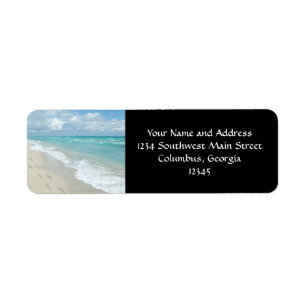 Footprints on White Sandy Beach, Scenic Aqua Blue Label