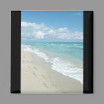 Footprints on White Sandy Beach, Scenic Aqua Blue Magnet