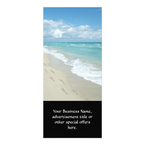 Footprints on White Sandy Beach Scenic Aqua Blue Rack Card