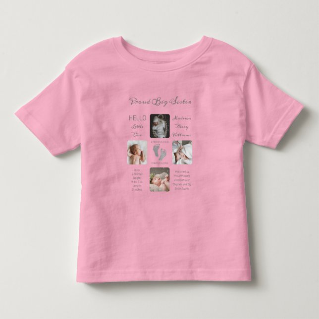 Footprints Photo Birth Keepsake Proud Sister T-Shi Toddler T-shirt (Front)