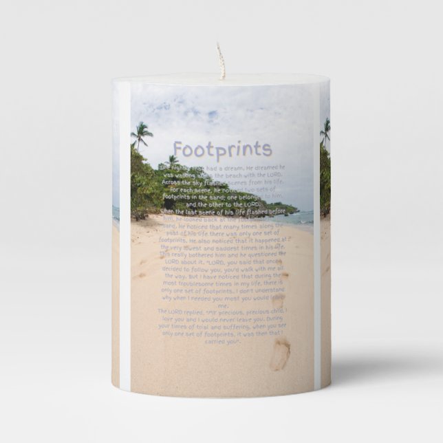 Footprints Poem 2A Pillar Candle (Front)