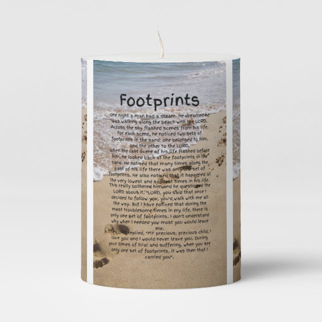 Footprints Poem Pillar Candle (Front)